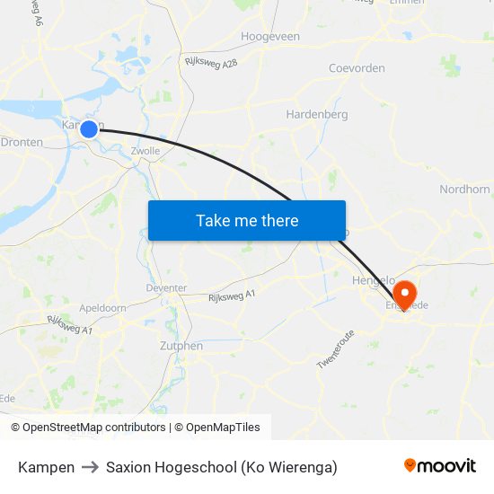 Kampen to Saxion Hogeschool (Ko Wierenga) map