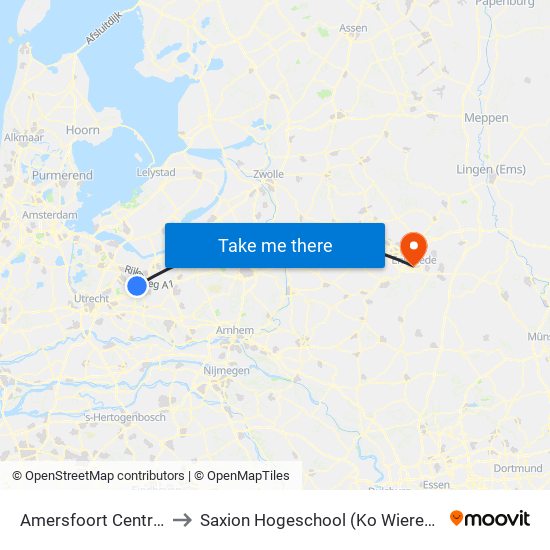 Amersfoort Centraal to Saxion Hogeschool (Ko Wierenga) map