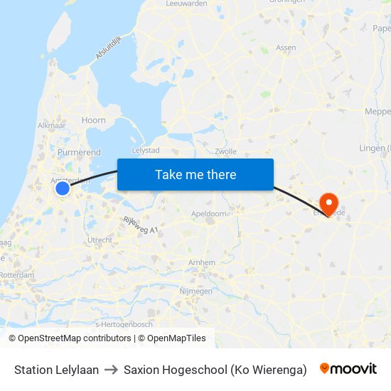 Station Lelylaan to Saxion Hogeschool (Ko Wierenga) map