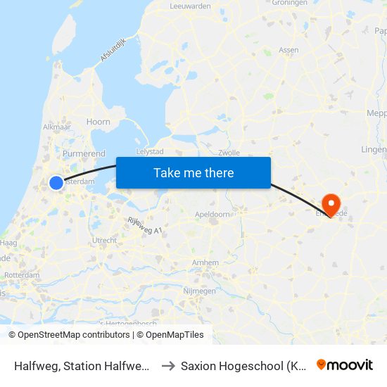 Halfweg, Station Halfweg-Zwanenbrg to Saxion Hogeschool (Ko Wierenga) map