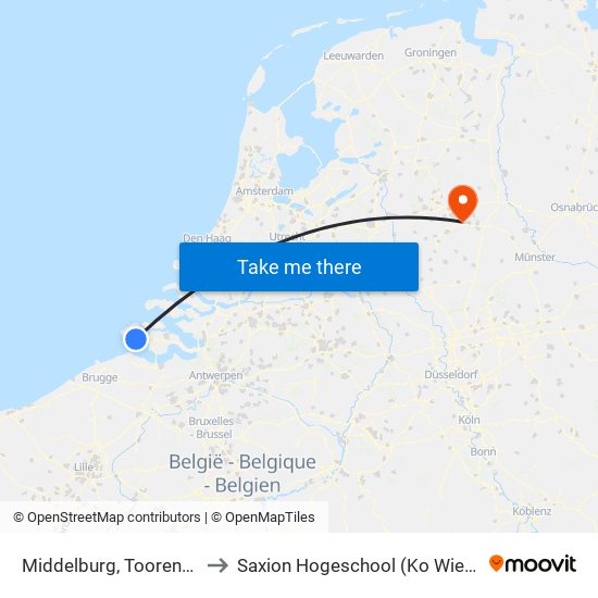 Middelburg, Toorenvliedt to Saxion Hogeschool (Ko Wierenga) map