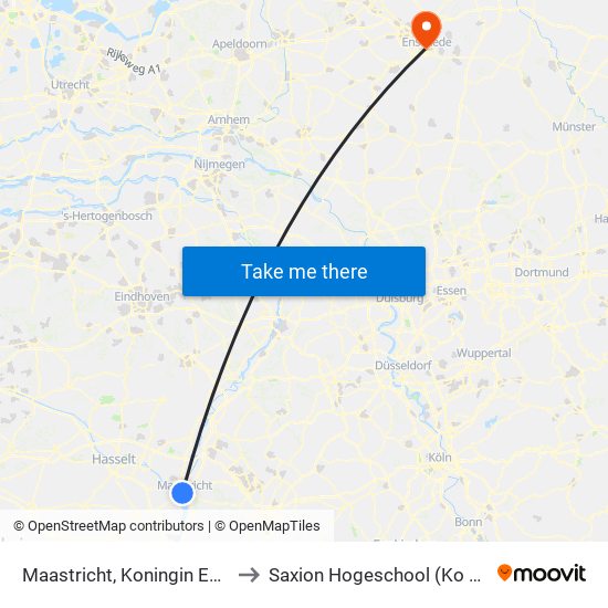 Maastricht, Koningin Emmaplein to Saxion Hogeschool (Ko Wierenga) map