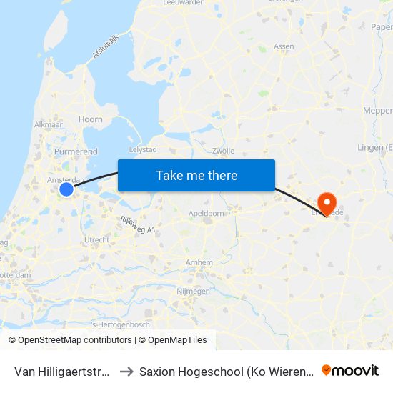 Van Hilligaertstraat to Saxion Hogeschool (Ko Wierenga) map