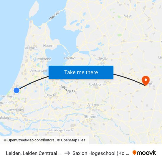 Leiden, Leiden Centraal Westzijde to Saxion Hogeschool (Ko Wierenga) map