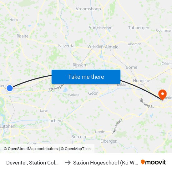 Deventer, Station Colmschate to Saxion Hogeschool (Ko Wierenga) map