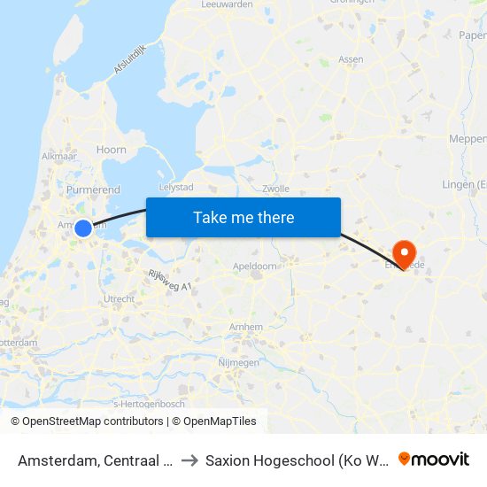 Amsterdam, Centraal Station to Saxion Hogeschool (Ko Wierenga) map