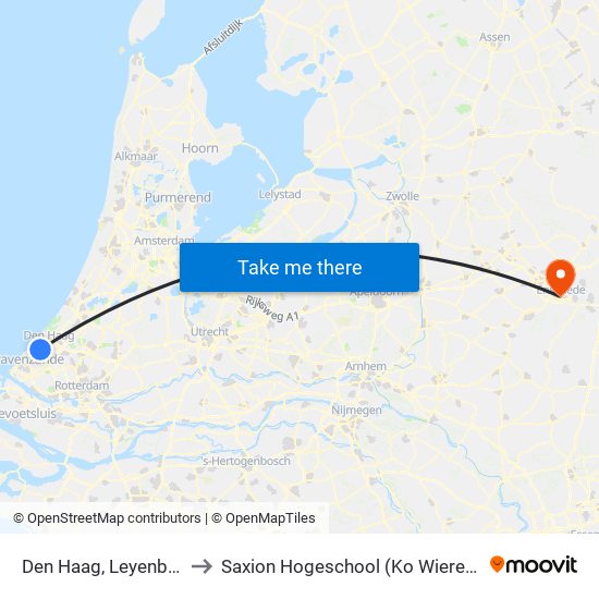 Den Haag, Leyenburg to Saxion Hogeschool (Ko Wierenga) map