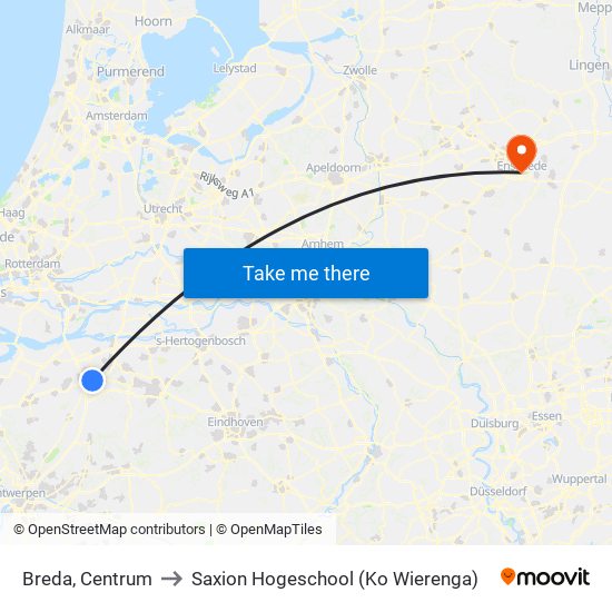 Breda, Centrum to Saxion Hogeschool (Ko Wierenga) map