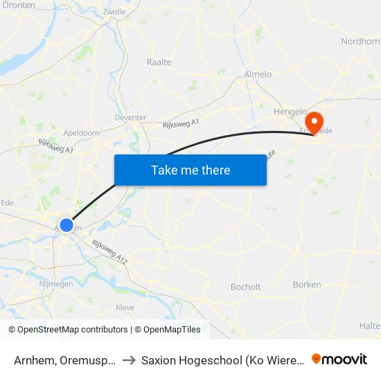 Arnhem, Oremusplein to Saxion Hogeschool (Ko Wierenga) map