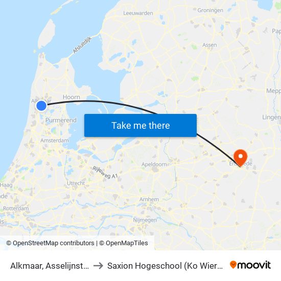 Alkmaar, Asselijnstraat to Saxion Hogeschool (Ko Wierenga) map