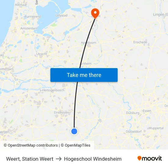 Weert, Station Weert to Hogeschool Windesheim map