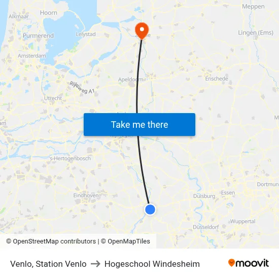 Venlo, Station Venlo to Hogeschool Windesheim map