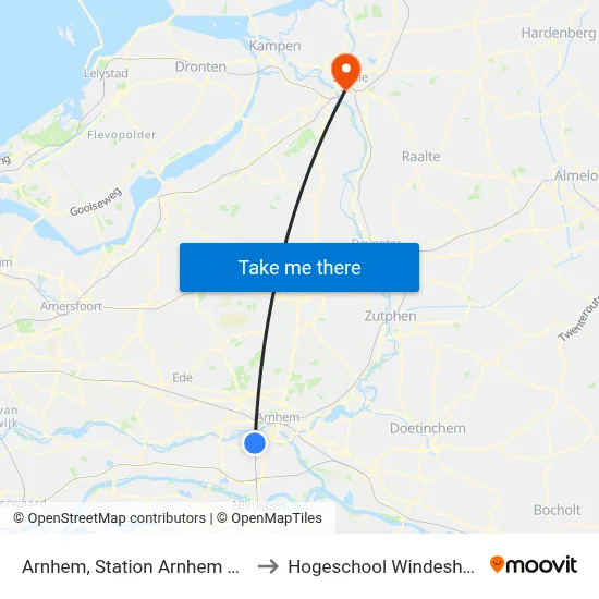 Arnhem, Station Arnhem Zuid to Hogeschool Windesheim map