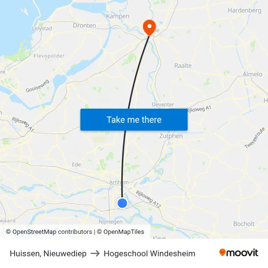 Huissen, Nieuwediep to Hogeschool Windesheim map