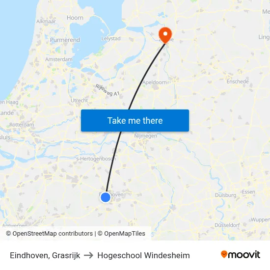 Eindhoven, Grasrijk to Hogeschool Windesheim map