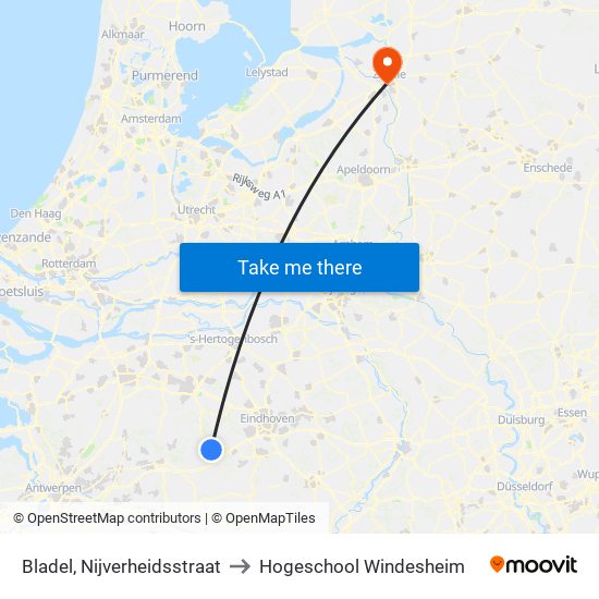 Bladel, Nijverheidsstraat to Hogeschool Windesheim map