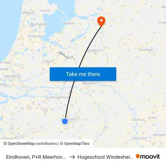 Eindhoven, P+R Meerhoven to Hogeschool Windesheim map