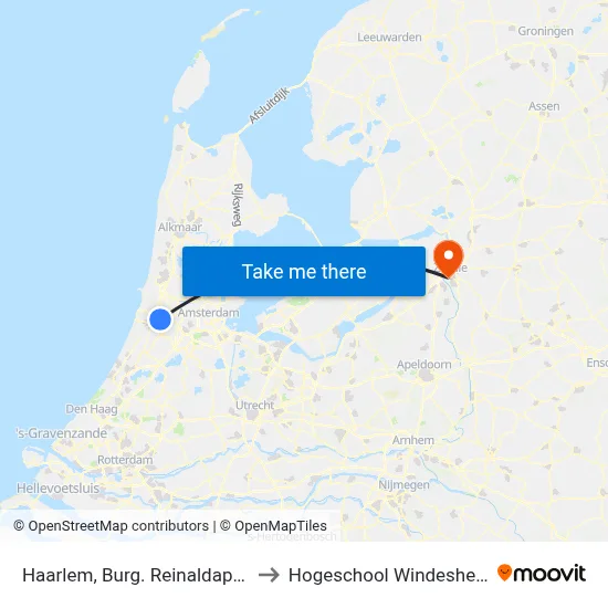 Haarlem, Burg. Reinaldapark to Hogeschool Windesheim map