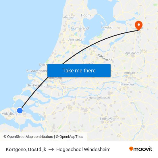 Kortgene, Oostdijk to Hogeschool Windesheim map