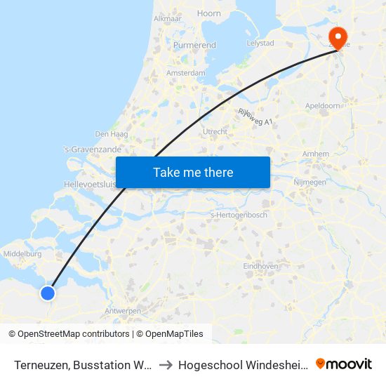 Terneuzen, Busstation Wst to Hogeschool Windesheim map