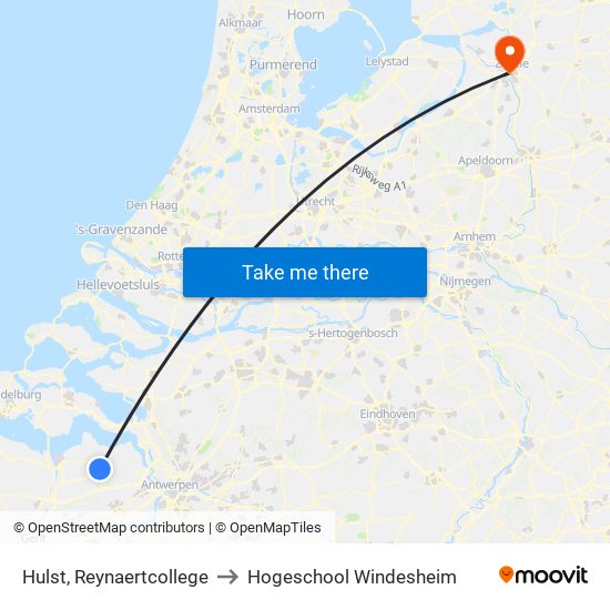 Hulst, Reynaertcollege to Hogeschool Windesheim map