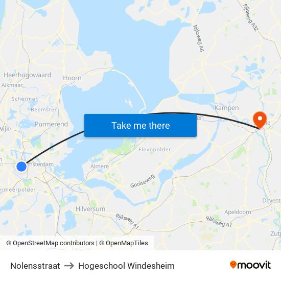 Nolensstraat to Hogeschool Windesheim map