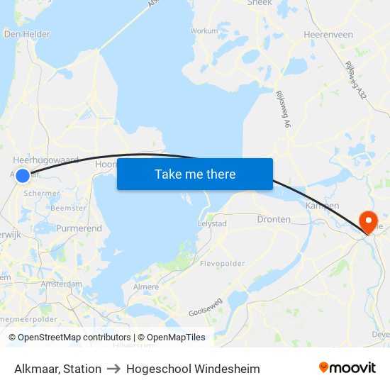 Alkmaar, Station to Hogeschool Windesheim map