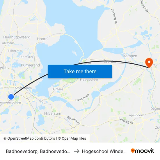 Badhoevedorp, Badhoevedorp Oost to Hogeschool Windesheim map