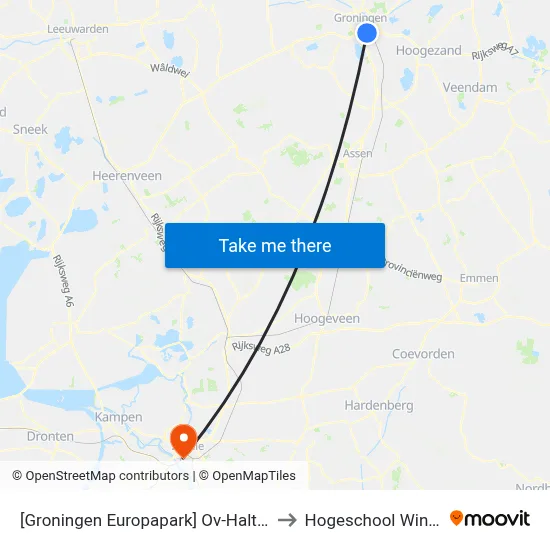 [Groningen Europapark] Ov-Halte Helperzoom to Hogeschool Windesheim map