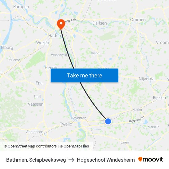 Bathmen, Schipbeeksweg to Hogeschool Windesheim map