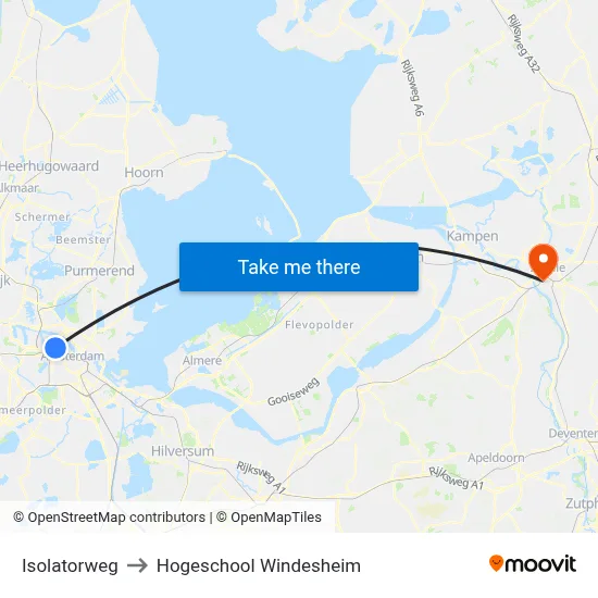 Isolatorweg to Hogeschool Windesheim map
