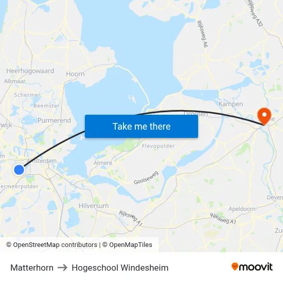 Matterhorn to Hogeschool Windesheim map