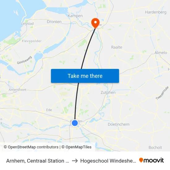 Arnhem, Centraal Station - K to Hogeschool Windesheim map