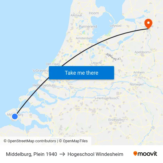 Middelburg, Plein 1940 to Hogeschool Windesheim map