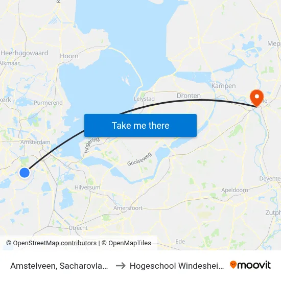 Amstelveen, Sacharovlaan to Hogeschool Windesheim map