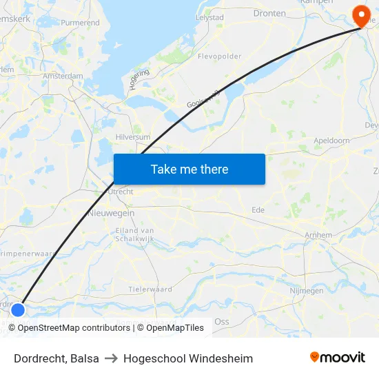 Dordrecht, Balsa to Hogeschool Windesheim map