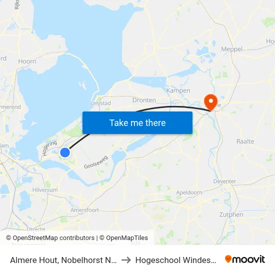 Almere Hout, Nobelhorst Noord to Hogeschool Windesheim map