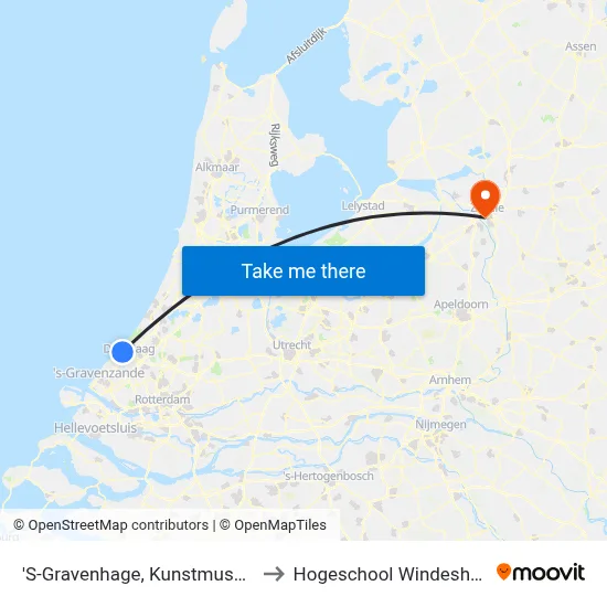 'S-Gravenhage, Kunstmuseum to Hogeschool Windesheim map