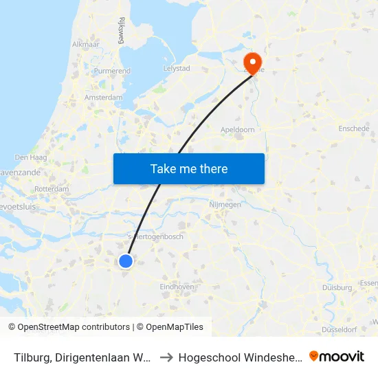 Tilburg, Dirigentenlaan West to Hogeschool Windesheim map