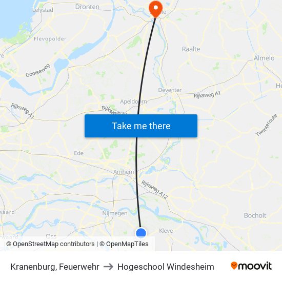 Kranenburg, Feuerwehr to Hogeschool Windesheim map