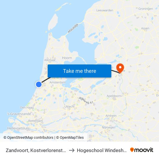 Zandvoort, Kostverlorenstraat to Hogeschool Windesheim map