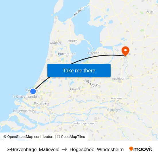 'S-Gravenhage, Malieveld to Hogeschool Windesheim map