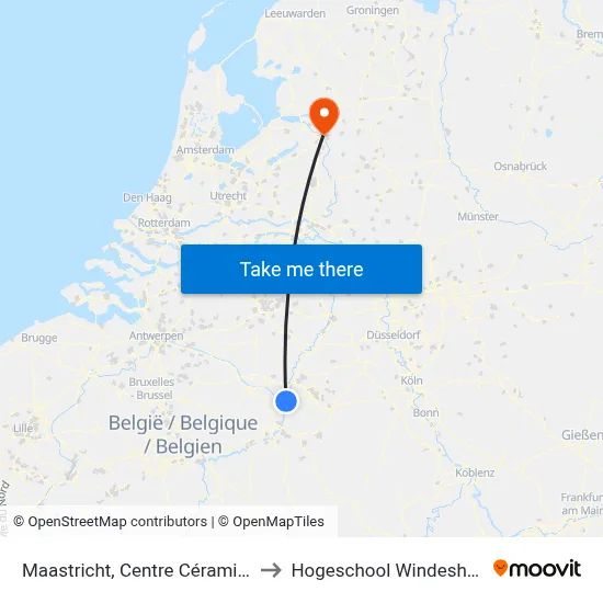 Maastricht, Centre Céramique to Hogeschool Windesheim map
