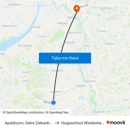 Apeldoorn, Gelre Ziekenhuis to Hogeschool Windesheim map