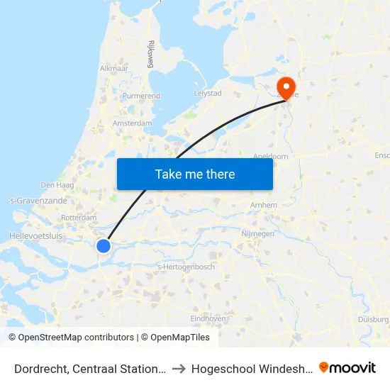 Dordrecht, Centraal Station [ B ] to Hogeschool Windesheim map