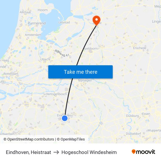 Eindhoven, Heistraat to Hogeschool Windesheim map