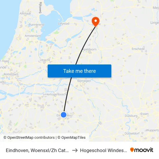 Eindhoven, Woensxl/Zh Catharina to Hogeschool Windesheim map