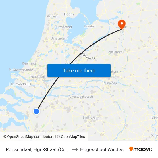 Roosendaal, Hgd-Straat (Centrum) to Hogeschool Windesheim map