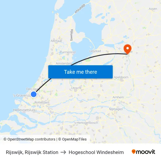 Rijswijk, Rijswijk Station to Hogeschool Windesheim map