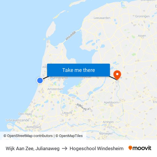 Wijk Aan Zee, Julianaweg to Hogeschool Windesheim map